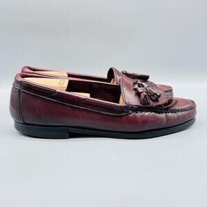 G H Bass & Co Shoes Mens 10.5 Burgundy Leather Tassel Loafers USA 90s Vintage